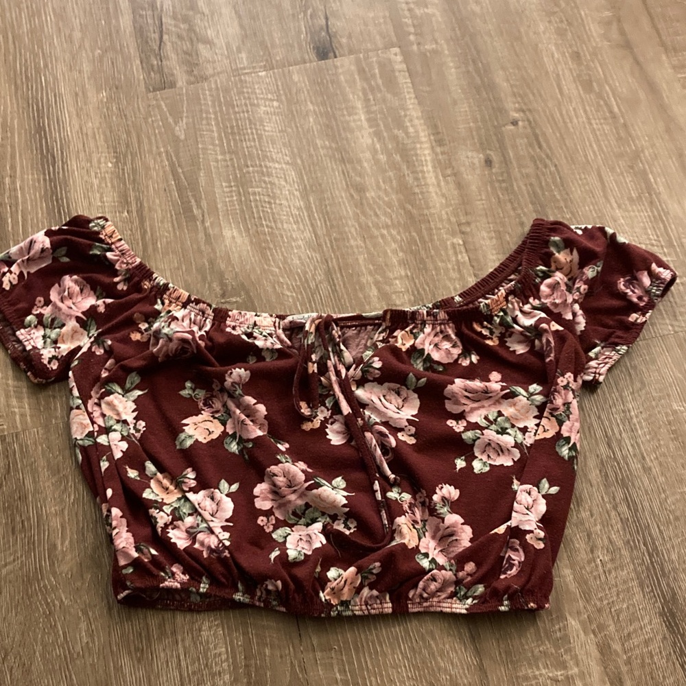 Charlotte Russe Burgundy Floral Crop Top